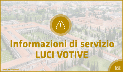 foto del cimitero dall'alto con la scritta informazioni di servizio luci votive