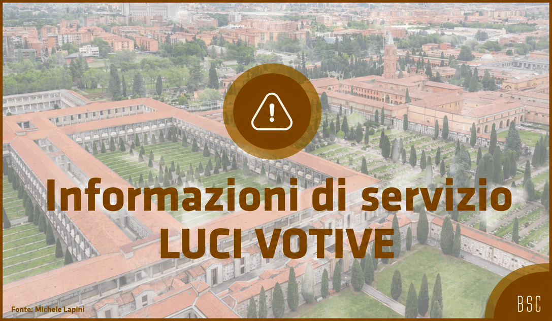 foto del cimitero dall'alto con la scritta informazioni di servizio luci votive